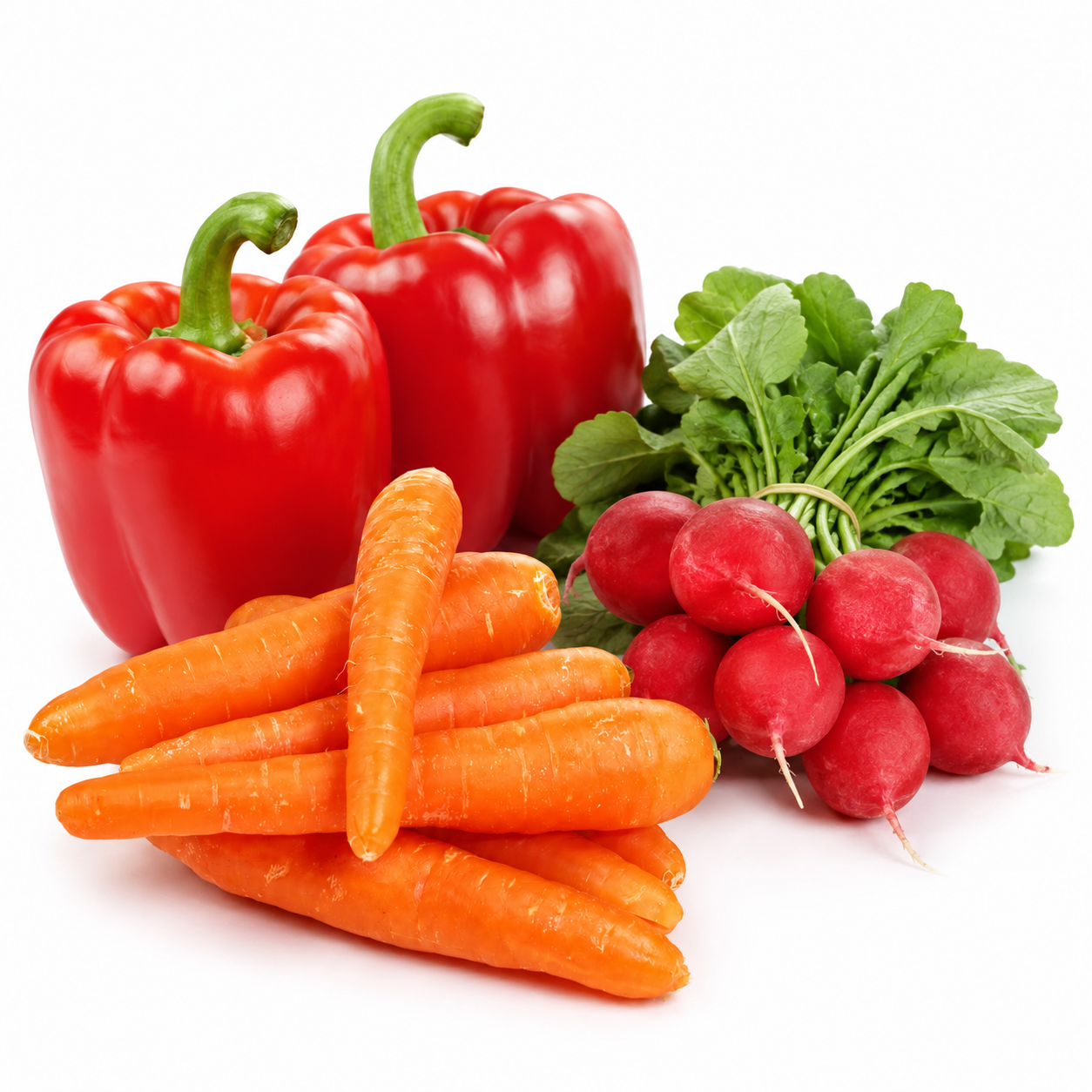 Rohkost-Bundle: 1kg Möhren + 2x Paprika rot + 1 Bund Radieschen (-20%)